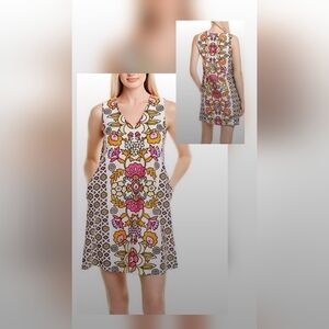 Jude Connally SZ L Jade Dress Sleeveless V-Neck Pockets Colorful 70's Short Bold